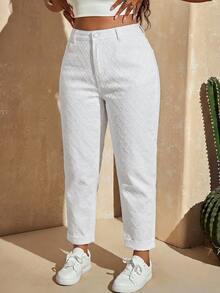 Slaydiva Plus Size Women's High Waist Pocket Tapered Casual Versatile Denim Jeans - Blue - View 7
