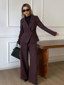 DAZY Women's Solid Color Long Sleeve Jacket And Pants Casual Commute Suit Set - Purple - View 6