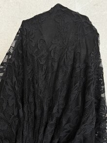 Roveilla Plus Size Knit Black Ruched Lace Skirt - Black - View 3