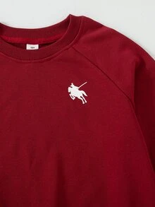 SHEIN 青少年女孩 2件/套休閒運動風酒紅色秋季返校套裝，長袖運動衫與寬鬆寬腿長褲 - 酒紅色 - 查看 7