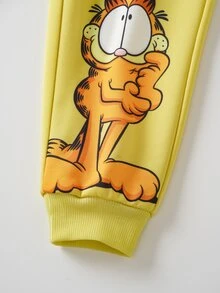 GARFIELD | SHEIN 小男孩圓領卡通角色印花衛衣與長褲套裝 - 黃色 - 查看 8