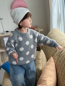DAZY Infant (Boy) Round Neck Polka Dot Long Sleeve Autumn/Winter Sweater - Grey - View 3