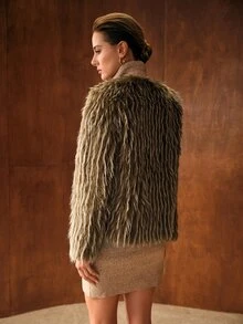 MOTF PREMIUM WOMEN'S SOLID COLOR FASHION VERSATILE WINTER FAUX FUR COAT - Coffee Brown - View 3