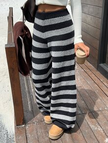 CovetEZ 女款條紋休閒日常穿著針織長褲 - 藏蓝色 - 查看 5