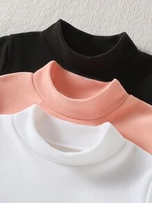 3件組女童加厚抓絨長袖圓領上衣，秋冬內搭保暖底衫 - 彩色 - 查看 6