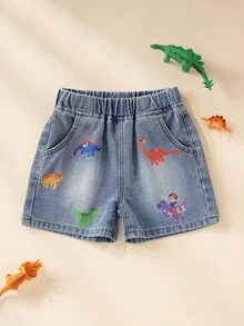 Blippi X SHEIN Young Boy Printed Casual Denim Shorts - Blue - View 4