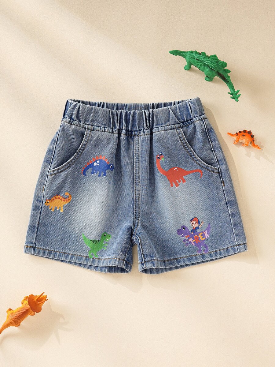 Blippi X SHEIN Young Boy Printed Casual Denim Shorts - Blue - View 1