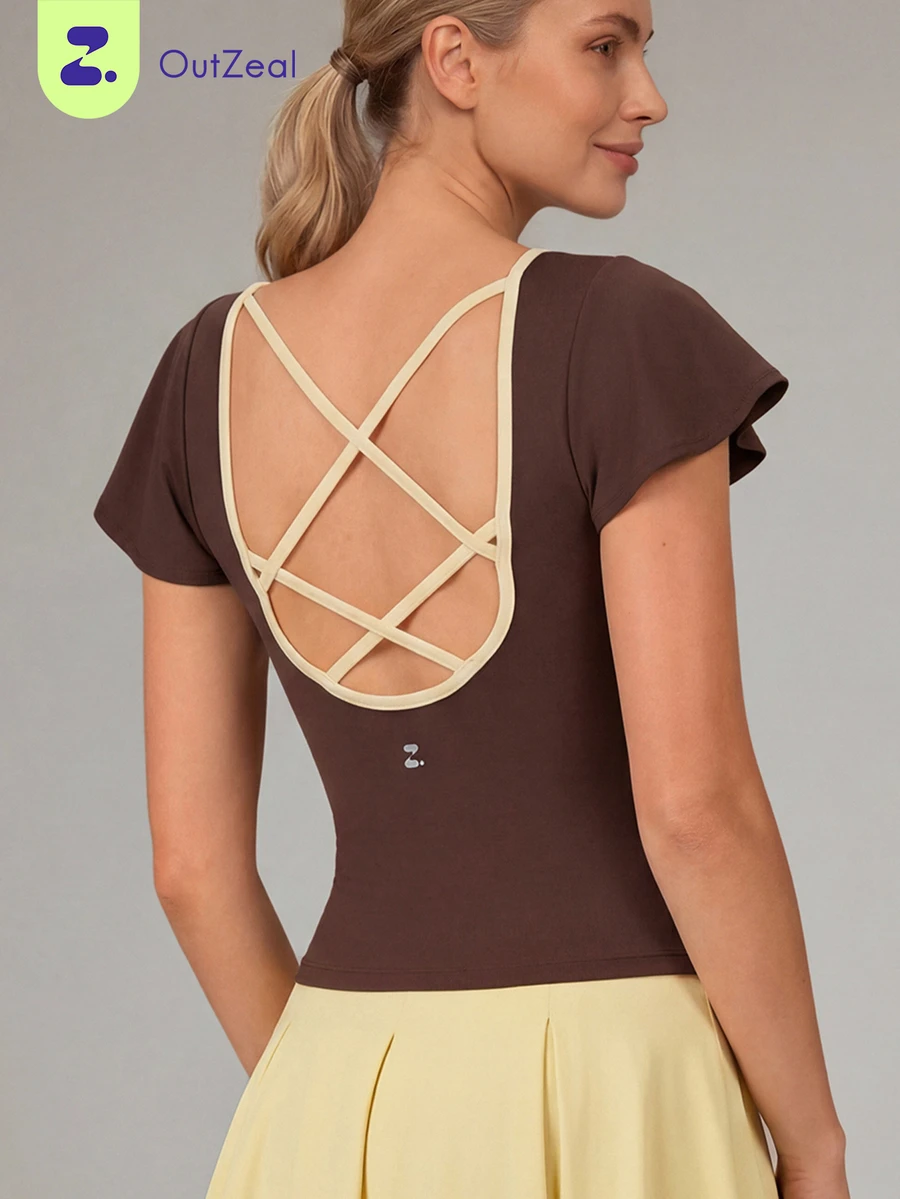 OutZeal Women Sports Tee Casual Yoga Buttery Soft Slim Fit Short Sleeve T-Shirt - Coffee Brown - View 1
