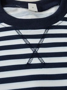 Girls' Casual Colorblock Ribbed Striped Drop Shoulder Crew Neck X Stitch Decor Pullover Sweatshirt 3 Pieces Set - Multicolor - View 10