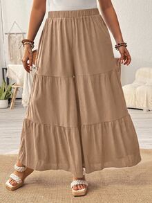 Ceyna Plus Size Women's Solid Color Casual Versatile Wide Leg Pants For Daily Wear - Khaki - View 5