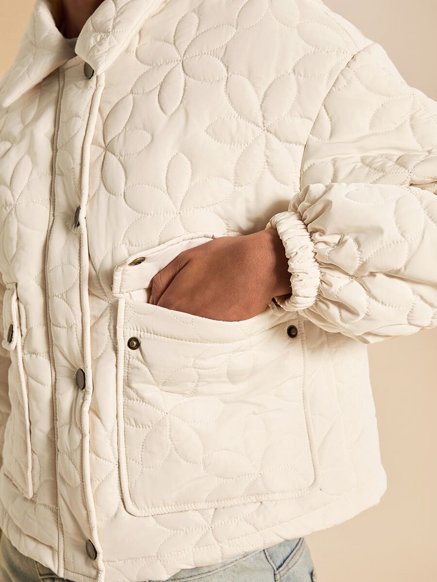 Travachic Women's Button Long Sleeve Casual Cottagecore Quilted Pocket Jacket, Autumn/Winter New, Suitable For Daily Commute, Warm Everyday Travel Off-White - White - View 1