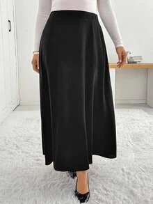 Shapeblank Women's Plus-Size Black Skirt – Elegant, Comfortable, Versatile, Slimming, With Pockets (Suitable For Spring & Autumn),Bottom,Work Wear, Skirt Outfits - Black - View 4