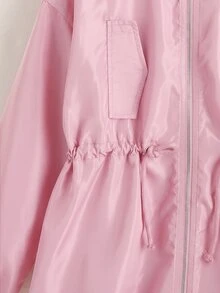 SHEIN 青少年女孩寬鬆休閒連帽極簡純色收腰長袖百搭風衣 - 粉色 - 查看 7