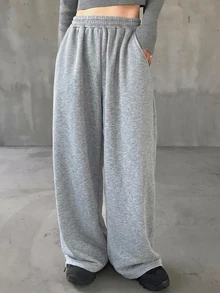 FRIFUL Women's Summer New Loose Casual Versatile Sweatpants With Back Rhinestone Letter Decor - Grey - View 4