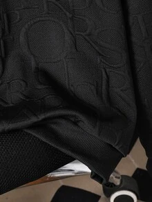 SHEIN 青少年男孩圓領長袖幾何紋理布料休閒運動衫 - 黑色 - 查看 5