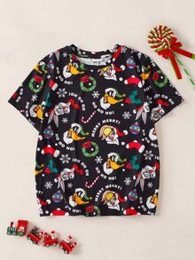 LOONEY TUNES X SHEIN Tween Boy All-Over Print T-Shirt - Black - View 1