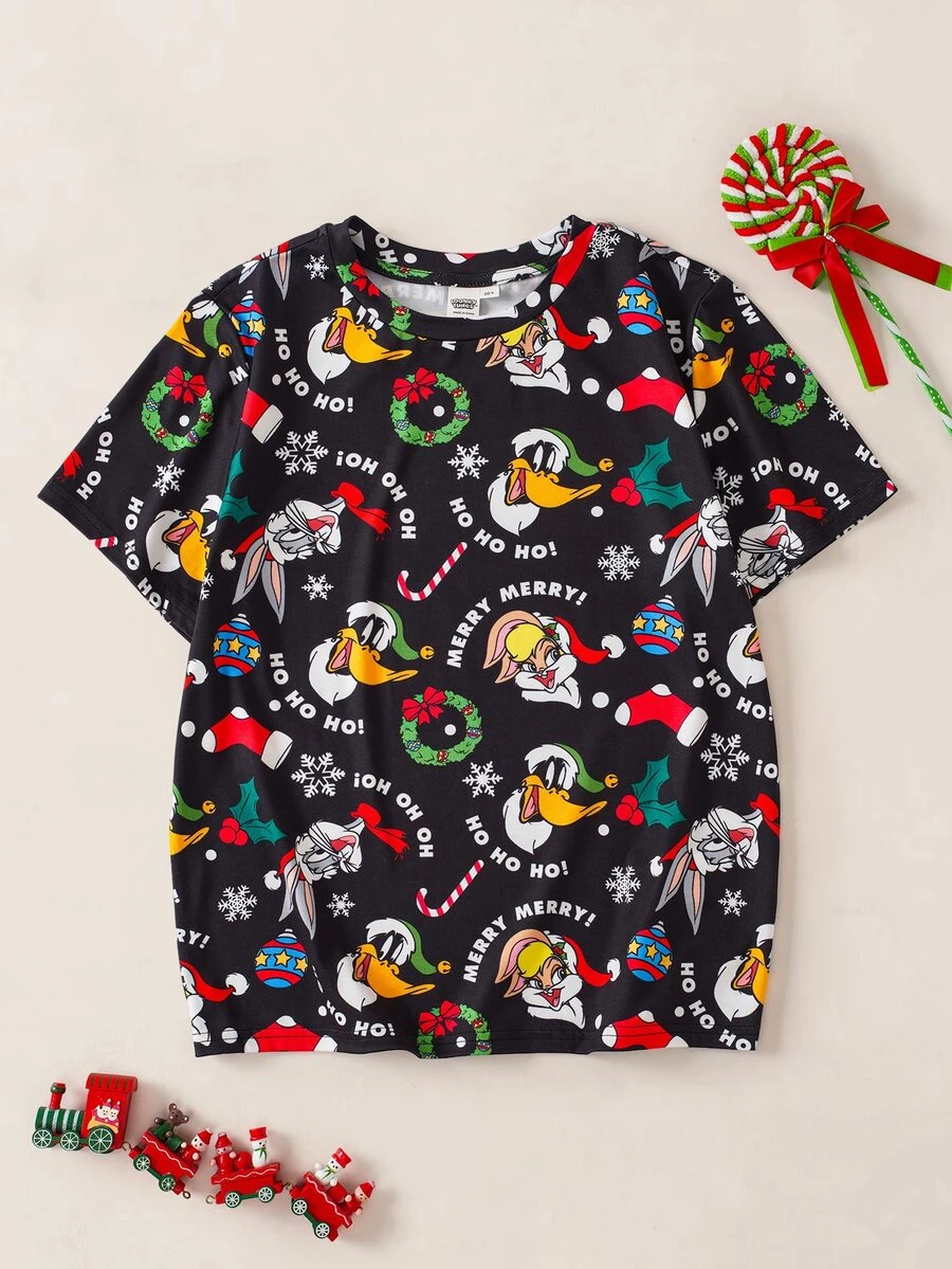 LOONEY TUNES X SHEIN Tween Boy All-Over Print T-Shirt - Black - View 1