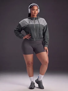 Powerista Women's Plus Size Loose Hooded Long Sleeve Sports Sweatshirt Jacket - Army Green - View 5