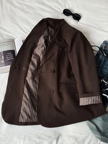 Comfortcana Plus Size Women Solid Color Casual Versatile Commute Travel Blazer Jacket - Chocolate Brown - View 6
