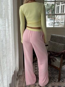 CovetEZ Women's Solid Color Long Sleeve Top And Pants Casual Daily Set - Multicolor - View 2