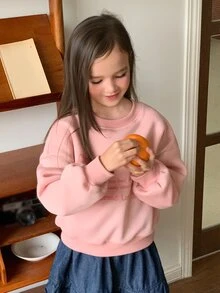 Dazy Kids Tween Girl) Loose Round Neck Bow Pullover Sweatshirt, Long Sleeve Basic Layering Top, Autumn/Winter - Pink - View 3