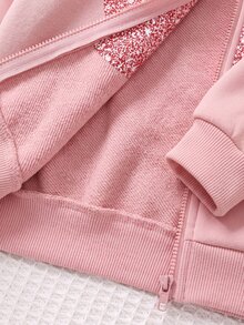 Young Girl Young Girl Young Girl Young Girls Casual Versatile Comfortable Butterfly Print Hooded Zip-Up Knit Autumn Cardigan - Pink - View 7