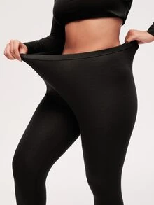LUVLETTE Plus Women's Thermal Underwear Ultra-Soft Base Layer Cold Weather Warm Winter PJ Set Round Neck Top And Long Bottoms - Black Lightweight And Warm Set  - Black - View 6