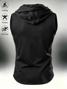 Gym Rark Áo tank top thể thao có mũ in họa tiết đường kẻ, áo vest sát nách tập gym mềm mại - màu đen - Xem 2