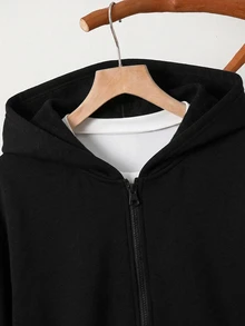 Teen Boy 2pcs Teen Boy Casual Sporty Basic Gray Hooded Zip-Up Autumn Sweatshirt And Sweatpants - Black - View 8