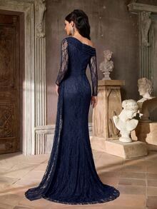 Aureia Rok Duyung Wanita dengan Lengan Transparan dan Detail Renda, Cocok untuk Acara Pernikahan, Pesta Lajang, Liburan, Prom, dan Gala Malam. - Navy Blue - View 2