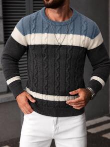 Manfinity Mode Sweater Pria Lengan Panjang Kasual Serbaguna untuk Pemakaian Harian Motif Colorblock - MultiWarna - View 7