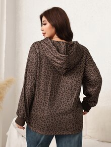 Easowa Curve Sweatshirt Wanita Ukuran Besar Motif Leopard, Lengan Panjang, Kasual, Sepanjang Musim - Coklat - View 2