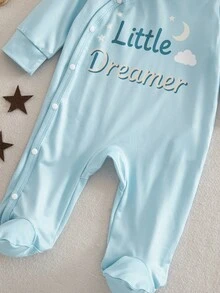 SHEIN Vintaside Kids 新生兒嬰兒連身衣，長袖連身褲，側開斜領，包腳睡衣，居家穿著，秋冬款，中性 - 彩色 - 查看 4