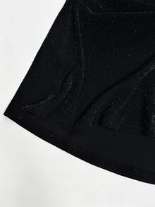 Velvienne Plus Size Women's Patchwork Sequin Trim Square Neck Long Sleeve Shiny Elegant Dress - Black - View 5