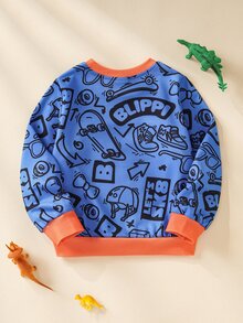 Blippi X SHEIN كنزة صوفية بطبعة كاملة للأولاد الصغار - متعدد الألوان - مشاهدة 2