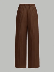 SHEIN Girlism 青少年女孩純色拼接長袖休閒上衣與長褲兩件套，適合春、秋、冬，休閒且優雅 - 棕色 - 查看 9