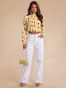 Bluhae 26 Autumn New European And American Style Color Block Polka Dot Bud Fashion Versatile Women's Blouse - Light Yellow - View 4