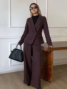 DAZY Women's Solid Color Long Sleeve Jacket And Pants Casual Commute Suit Set - Purple - View 5