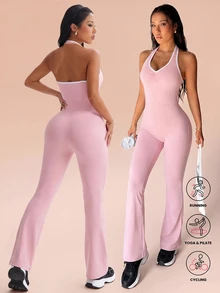 Eassivo Women's Minimalist Pleated Colorblock Sports Jumpsuit - Pink - View 1