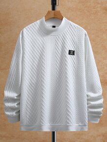 EGENSIO 男士白色針織休閒立領套頭衛衣，適合日常休閒穿著或外出，也是送給男友或丈夫的理想禮物，秋冬風格，老錢風美學 - 白色 - 查看 7