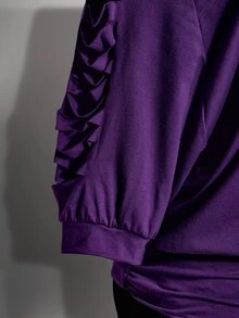 SHEIN ICON 女款大尺碼破洞口號骷髏印花紫色露肩T恤 - 紫色 - 查看 6
