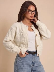 Bluhae Women's Jacquard Casual Versatile Daily Wear Cardigan - White - View 4