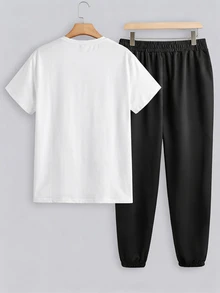 Sorvial Set Fashion Kasual Pria Kaos Lengan Pendek Warna Polos dan Celana Panjang - MultiWarna - View 3