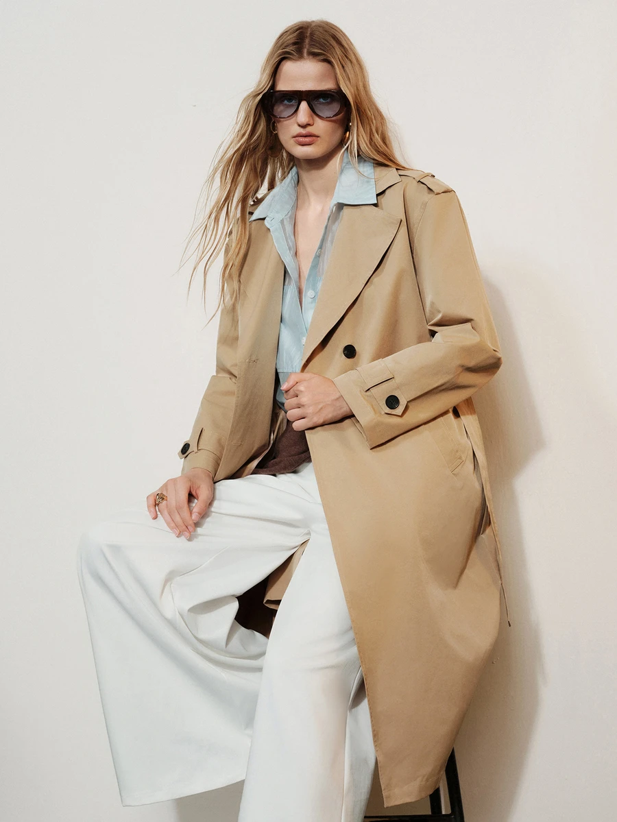 Aveloria Modichic Jaket Trench Coat Lengan Panjang Berkerah Kancing Mewah dan Elegan - Khaki - View 1