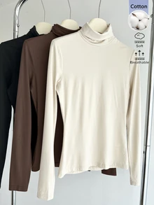 SHEIN BASICS 3件組女款素色高領長袖休閒T恤 - 彩色 - 查看 8