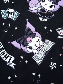 HELLO KITTY AND FRIENDS | SHEIN Tween Girl Cartoon Print Short Sleeve Loungewear Dress - Black - View 4