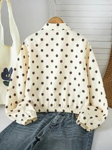 SHEIN 青少年女孩時尚波點拉鍊立領短版長袖外套 - 彩色 - 查看 2
