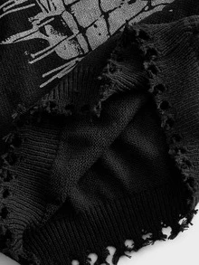 ROMWE MEN Street Life Men's Dark Iron Head & Nail Jacquard Knit Sweater, Streetwear Style - Black - View 7