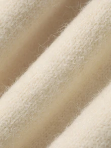 Strévra Women's Winter Beige Round Neck Button Cable Knit Long Sleeve Slim Fit Ribbed Cardigan - Beige - View 7