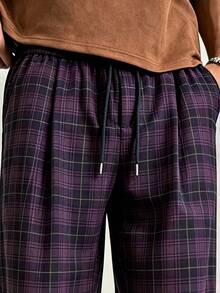 PAVTROS Men's Casual Plaid Long Pants, Loose Straight Leg Fit, Elastic Drawstring Waistband - Multicolor - View 5